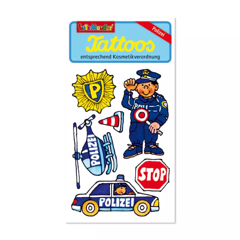 Temporäre Polizei-Tattoos von Lutz Mauder mit hautfreundlichen Motiven zum Aufkleben