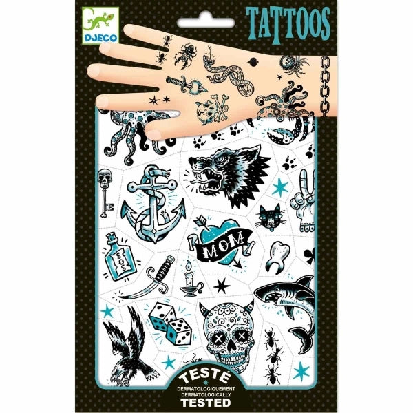 Temporäre Tattoos Djeco Dark side mit Totenkopf-, Schlangen- und Symboldruck