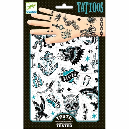 Temporäre Tattoos Djeco Dark side mit Totenkopf-, Schlangen- und Symboldruck