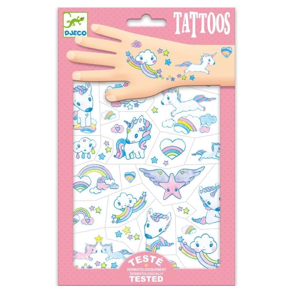 Temporäre Tattoos Djeco Unicorns mit pastelligen Einhorn-Motiven in zarten Farben