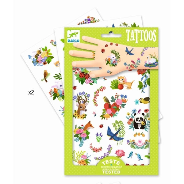 Temporäre Tattoos Djeco Fröhlicher Frühling mit bunten Blüten und Schmetterlingen