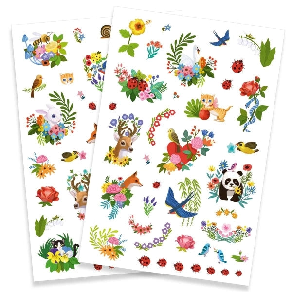 Temporäre Tattoos Djeco Fröhlicher Frühling mit bunten Blüten und Schmetterlingen