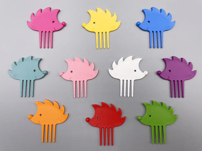 Zehn bunte Igel-Piekser Top Ten von pieksi und griffel in Rot, Gelb, Grün, Pink, Orange, Blau und Lila