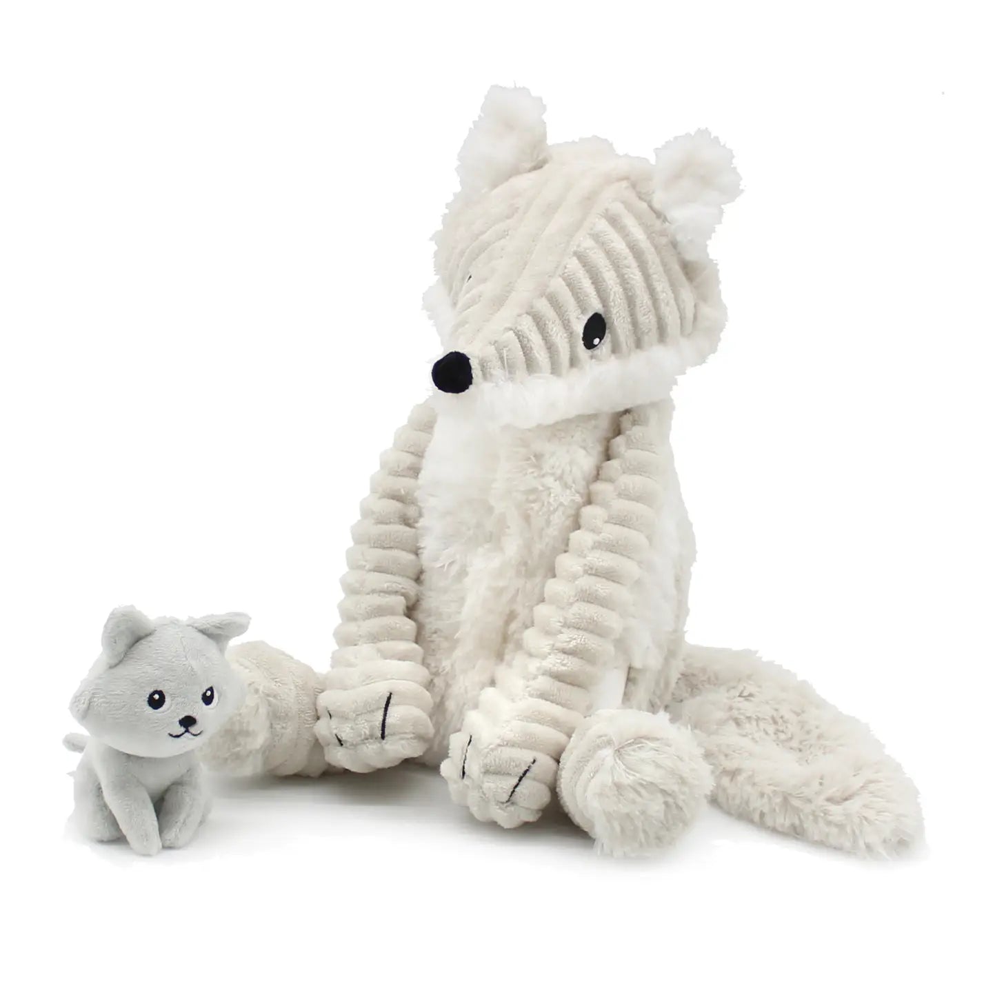 Kuscheltier Mama und Baby Wolf Les Déglingos Les Ptipotos in Grau, 27 cm groß