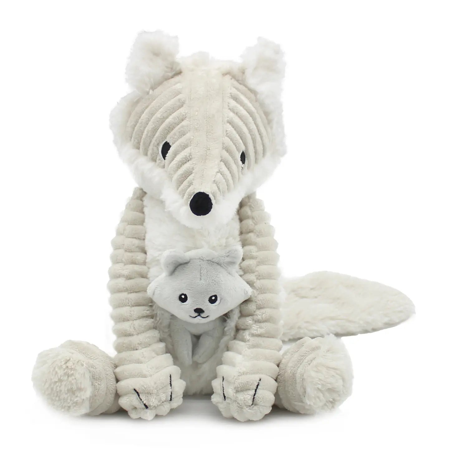 Kuscheltier Mama und Baby Wolf Les Déglingos Les Ptipotos in Grau, 27 cm groß
