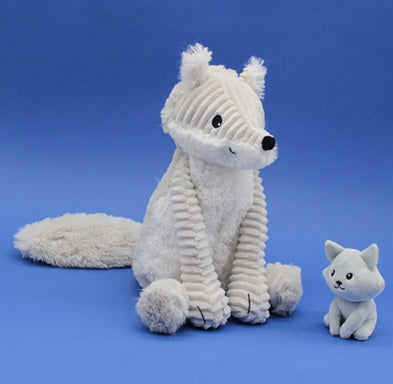 Kuscheltier Mama und Baby Wolf Les Déglingos Les Ptipotos in Grau, 27 cm groß