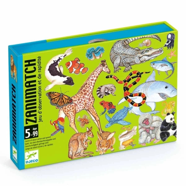 Kartenspiel Zanimatch von Djeco mit bunten Tierkarten im charakteristischen Djeco-Design
