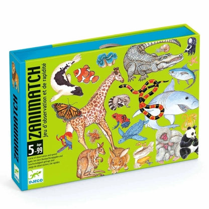 Kartenspiel Zanimatch von Djeco mit bunten Tierkarten im charakteristischen Djeco-Design